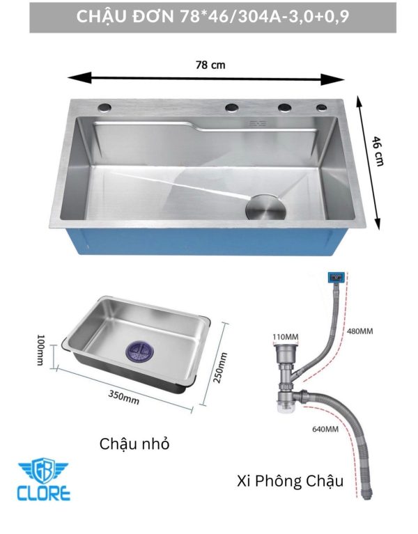 Chậu rửa bát đơn 78×46